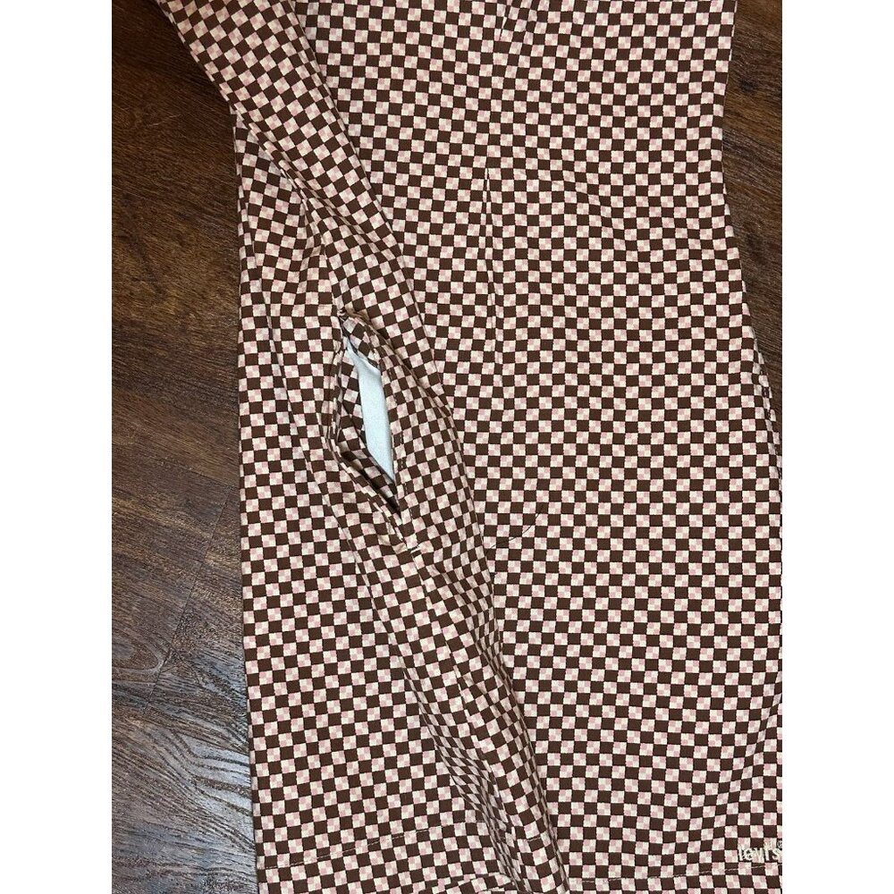 NWT LEVI'S Mini Dress L Brown/Pink Multicolor Check Adj. Spag. Straps w/pockets - Picture 13 of 13